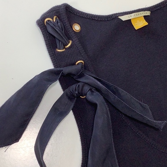 Anthropologie Leifsdottir tied ribbons thru eyelets navy tank top size Small EUC - Picture 9 of 12